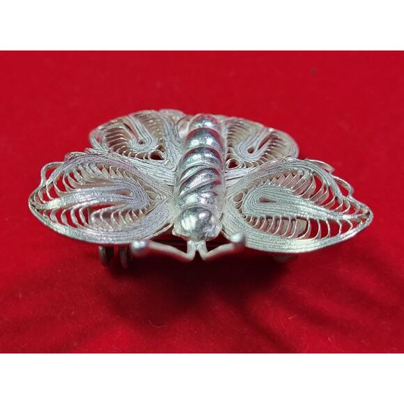 Vintage Old 925 Sterling Silver Filigree BUTTERFLY Detailed  Vintage Sterling Silver 925 Filigree Butterfly Brooch Pin GC01